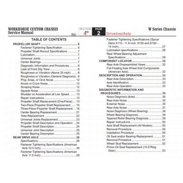2007-2009 Workhorse W-Series Driveline & Axle Service Manual Download